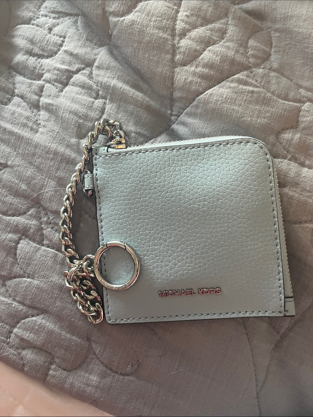 Michael Kors Light blue Leather Zip Card Case with Chain
